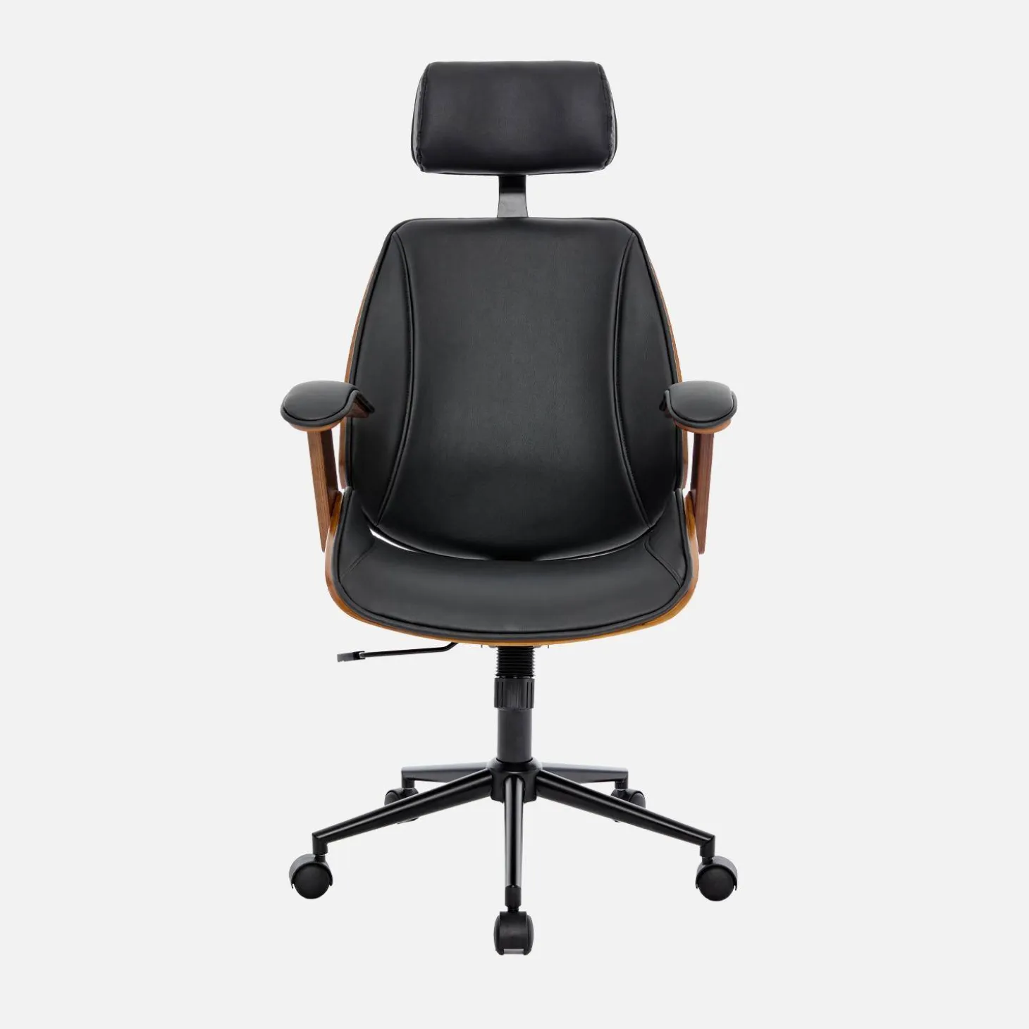 Bureaustoel met wielen, gebogen hout en kunstleren afwerking