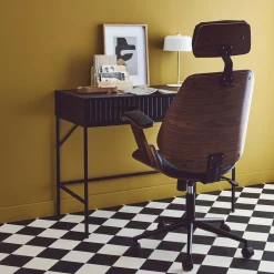 Bureaustoel met wielen, gebogen hout en kunstleren afwerking