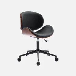 Bureaustoel met wielen, gebogen hout en kunstlederen afwerking