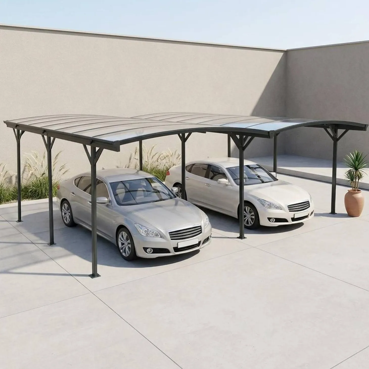 Carport met uitbreiding aluminium en polycarbonaat 30m²