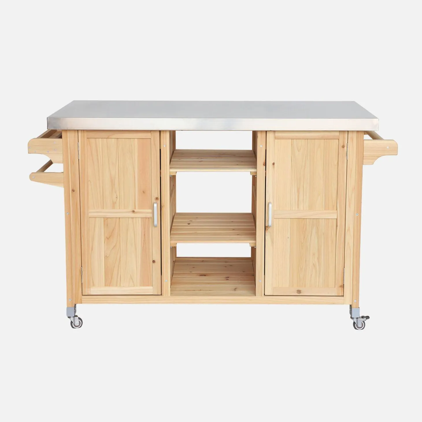 130cm dennenhouten barbecue dressoir met handgrepen, 7 opbergruimtes