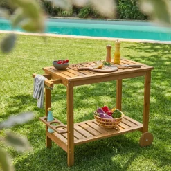 95 cm houten keukentrolley met wielen en handvat