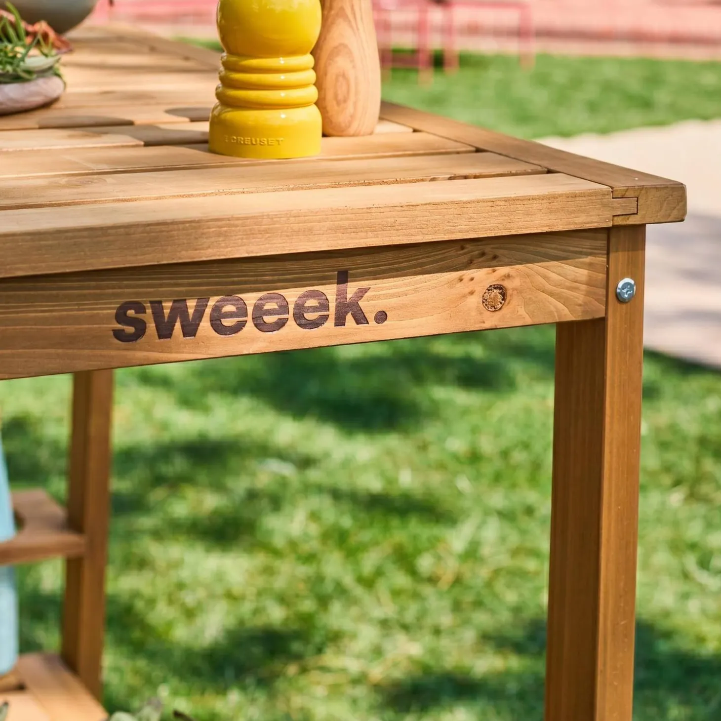 95 cm houten keukentrolley met wielen en handvat