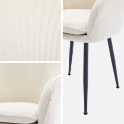 Corduroy fauteuil met matzwarte metalen poten (Set van 4)