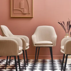 Corduroy fauteuil met matzwarte metalen poten (Set van 4)
