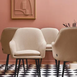 Corduroy fauteuil met matzwarte metalen poten (Set van 4)