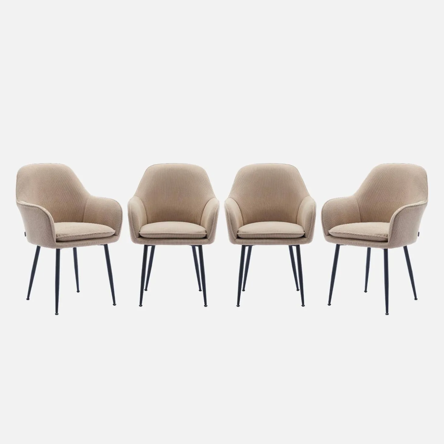 Corduroy fauteuil met matzwarte metalen poten (Set van 4)