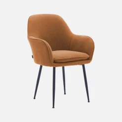 Corduroy fauteuil met matzwarte metalen poten (Set van 4)