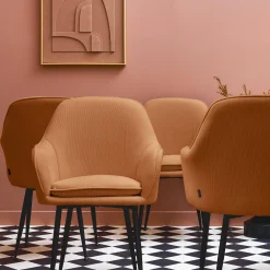 Corduroy fauteuil met matzwarte metalen poten (Set van 4)
