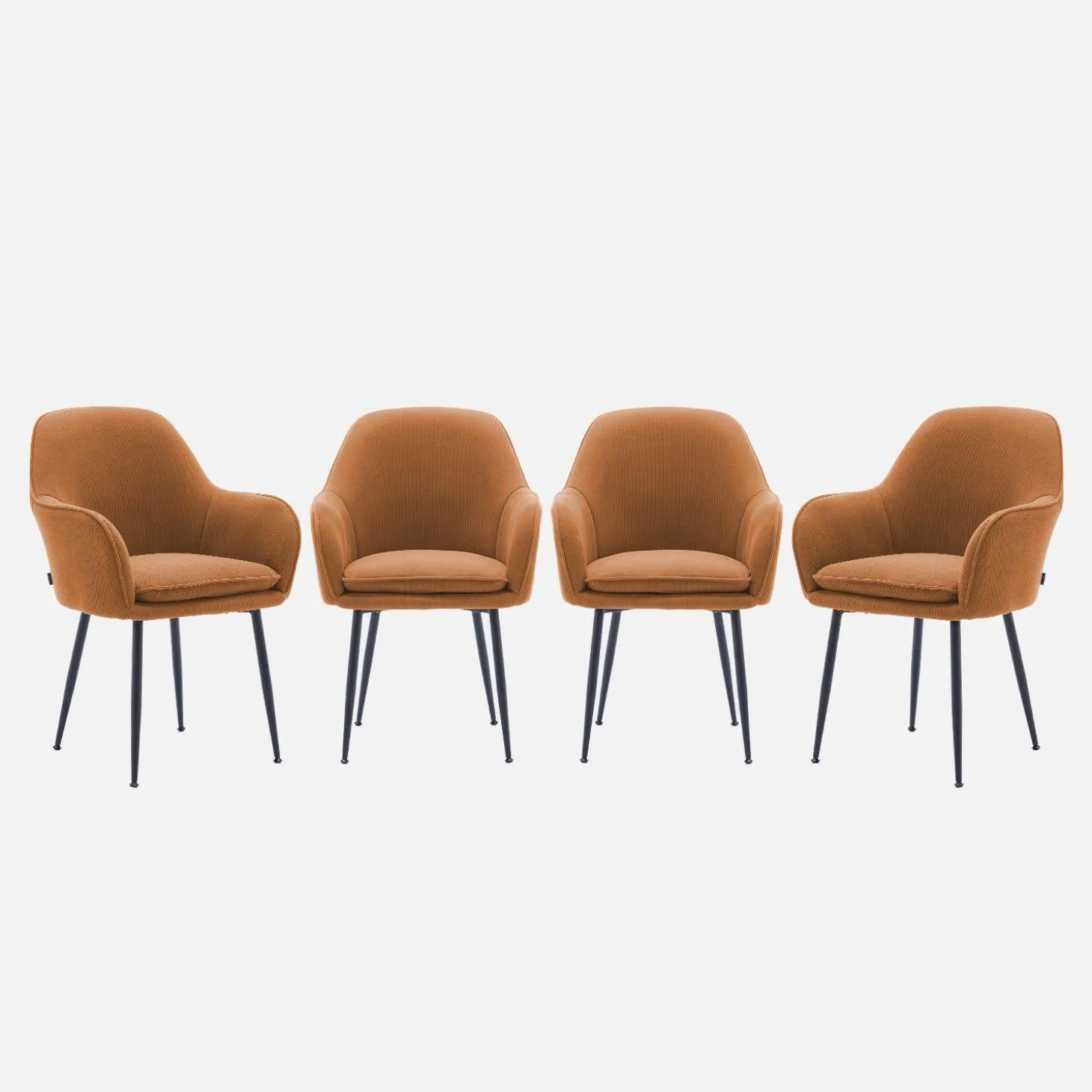Corduroy fauteuil met matzwarte metalen poten (Set van 4)