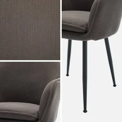 Corduroy fauteuil met matzwarte metalen poten