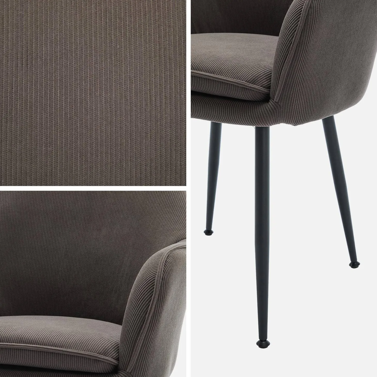 Corduroy fauteuil met matzwarte metalen poten