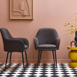 Corduroy fauteuil met matzwarte metalen poten (Set van 2)