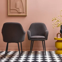 Corduroy fauteuil met matzwarte metalen poten (Set van 2)