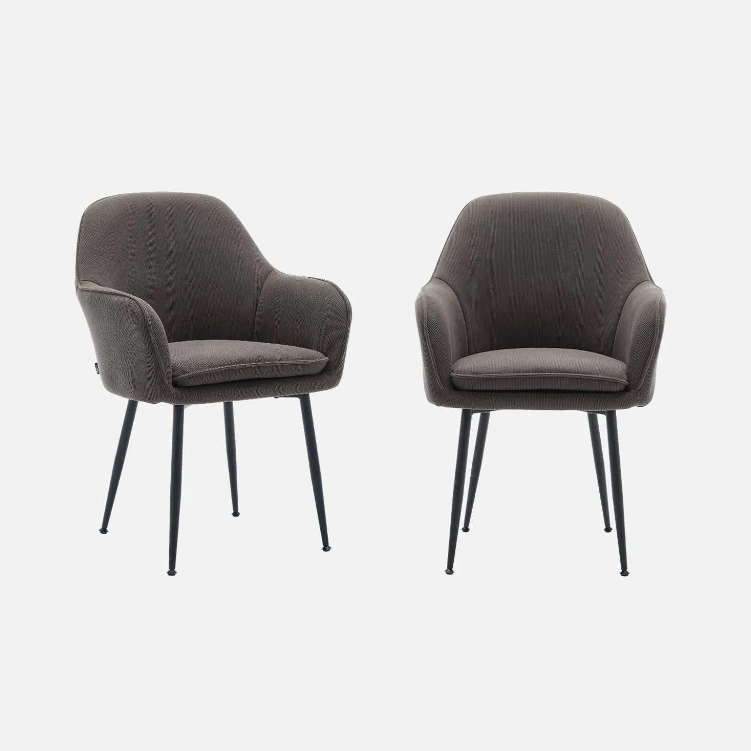 Corduroy fauteuil met matzwarte metalen poten (Set van 2)