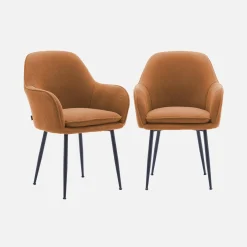 Corduroy fauteuil met matzwarte metalen poten (Set van 2)
