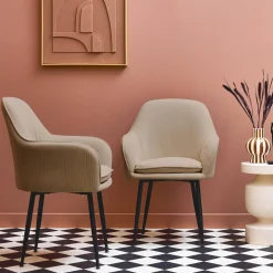 Corduroy fauteuil met matzwarte metalen poten (Set van 2)
