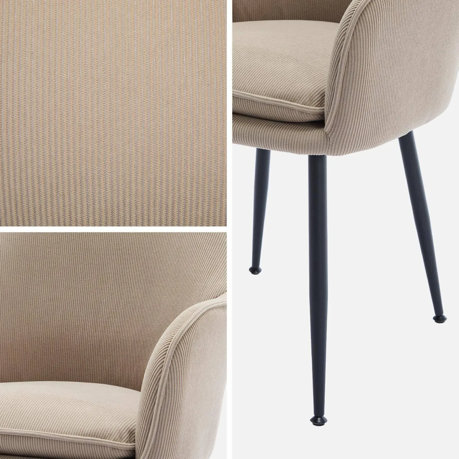 Corduroy fauteuil met matzwarte metalen poten (Set van 2)