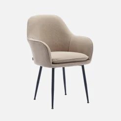 Corduroy fauteuil met matzwarte metalen poten (Set van 2)