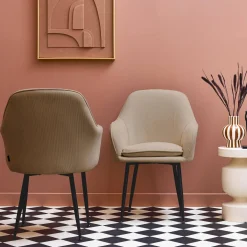 Corduroy fauteuil met matzwarte metalen poten (Set van 2)