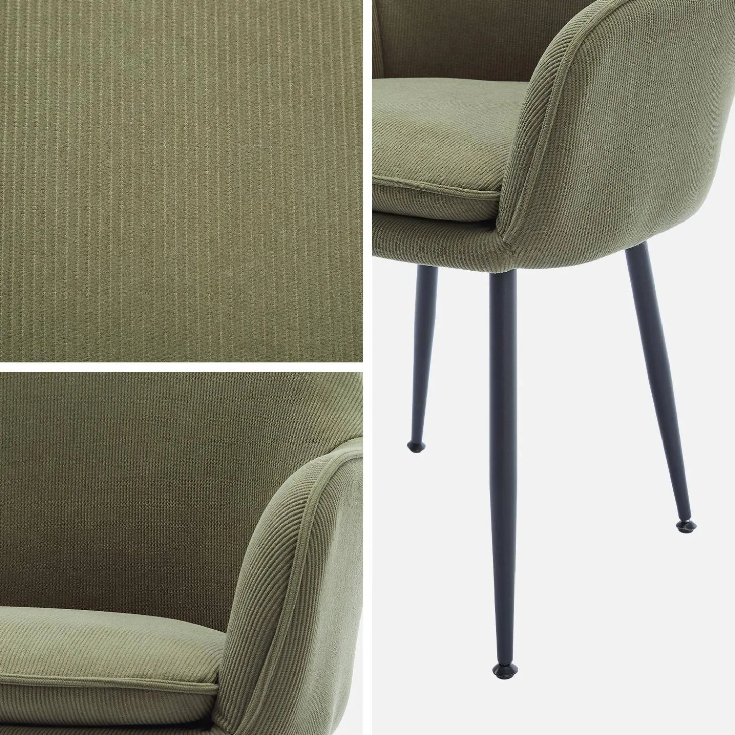 Corduroy fauteuil met matzwarte metalen poten (Set van 2)