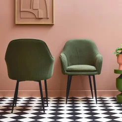 Corduroy fauteuil met matzwarte metalen poten (Set van 2)