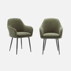 Corduroy fauteuil met matzwarte metalen poten (Set van 2)