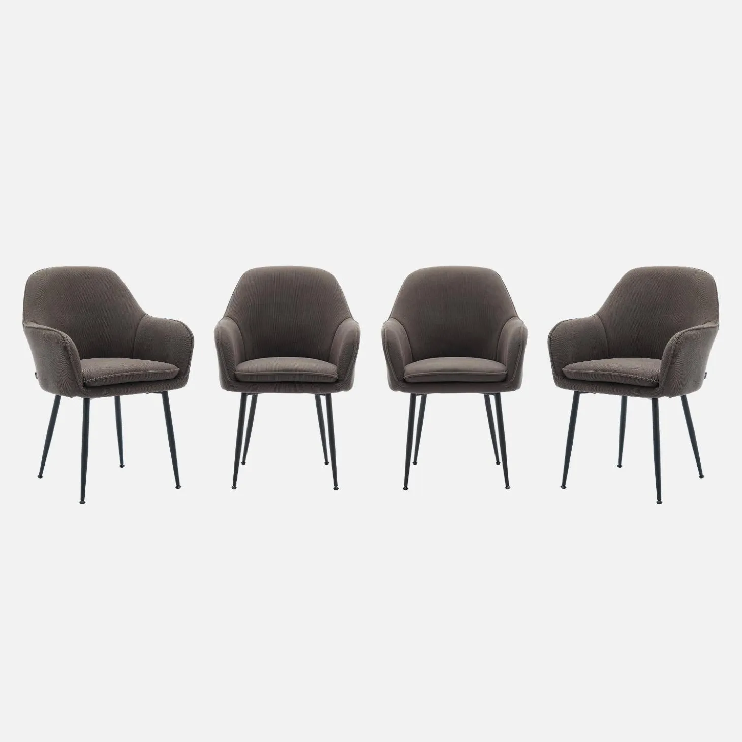 Corduroy fauteuil met matzwarte metalen poten (Set van 4)