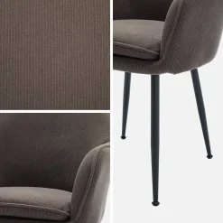 Corduroy fauteuil met matzwarte metalen poten (Set van 4)