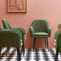 Corduroy fauteuil met matzwarte metalen poten (Set van 4)