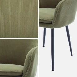 Corduroy fauteuil met matzwarte metalen poten (Set van 4)