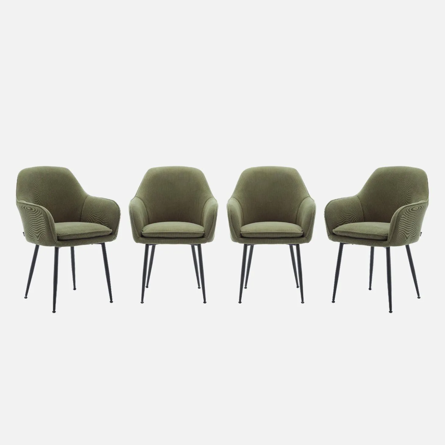 Corduroy fauteuil met matzwarte metalen poten (Set van 4)