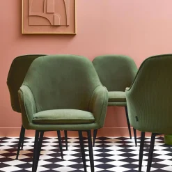Corduroy fauteuil met matzwarte metalen poten (Set van 4)