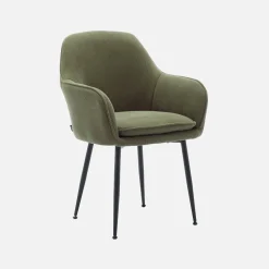 Corduroy fauteuil met matzwarte metalen poten (Set van 4)