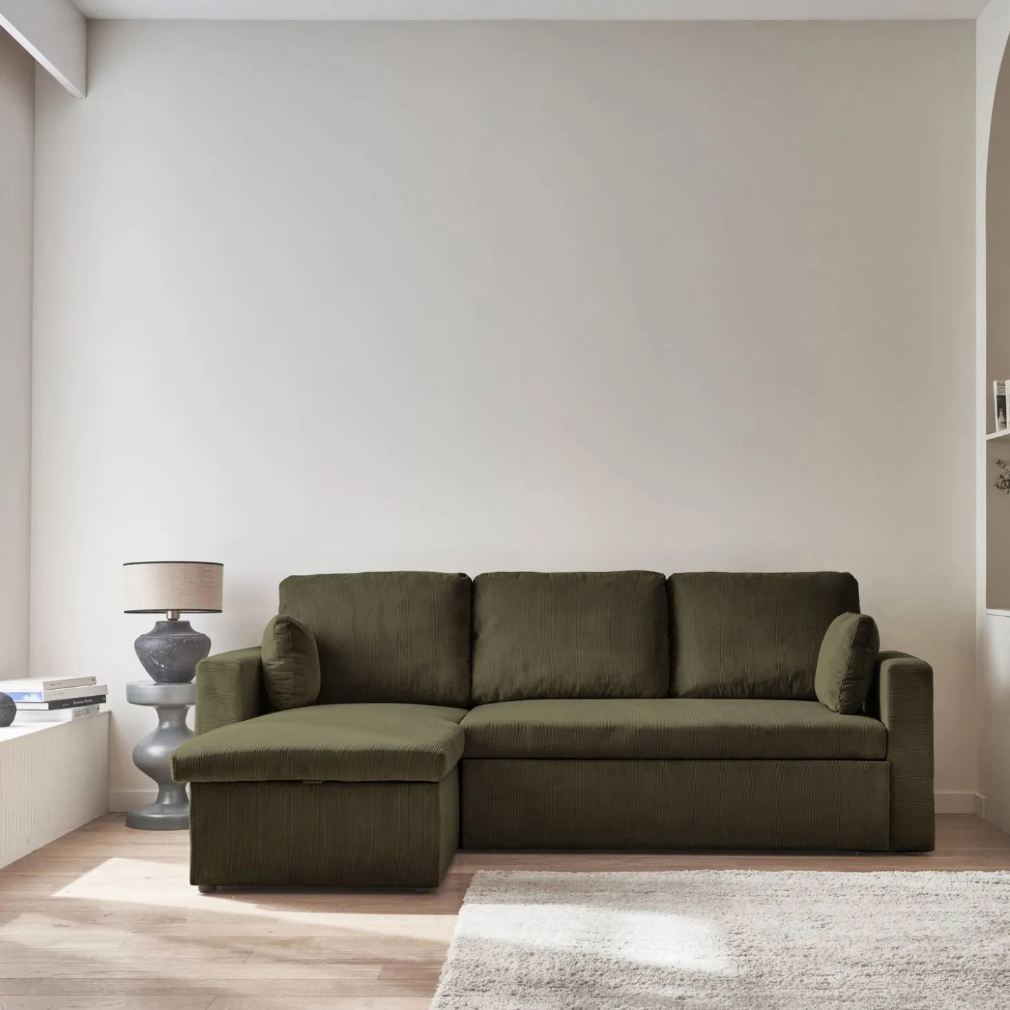 Corduroy hoekslaapbank, 3-zits
