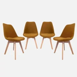Corduroy Scandinavische stoelen met beukenhouten poten (set van 4)