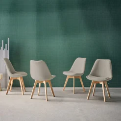 Corduroy Scandinavische stoelen met beukenhouten poten (set van 4)