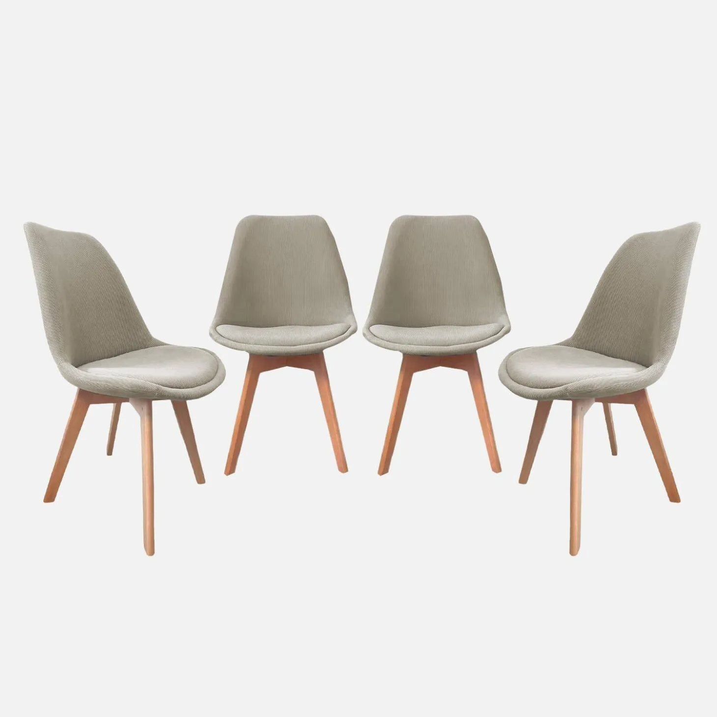 Corduroy Scandinavische stoelen met beukenhouten poten (set van 4)