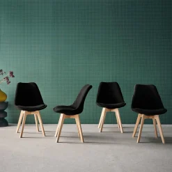 Corduroy Scandinavische stoelen met beukenhouten poten (set van 4)