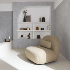 Draaiende fauteuil 360° met gestructureerde bouclette en metaal