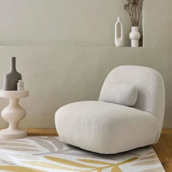 Draaiende fauteuil 360° met gestructureerde bouclette en metaal