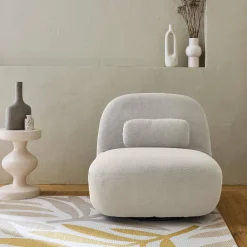 Draaiende fauteuil 360° met gestructureerde bouclette en metaal