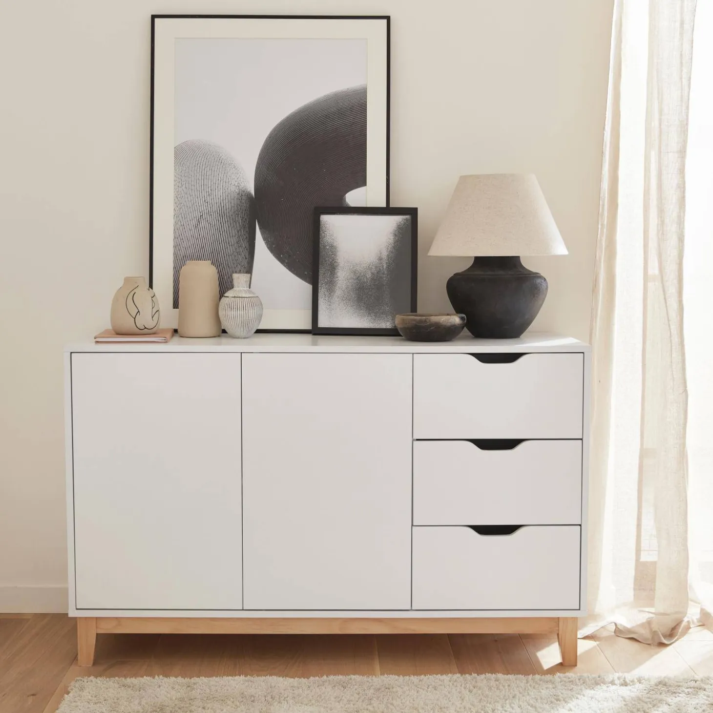 Dressoir 2 deuren 3 lades houtdecor 120cm