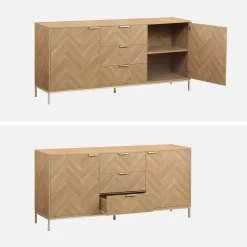 Dressoir 2 deuren 3 lades houtdecor visgraatmotief 160cm