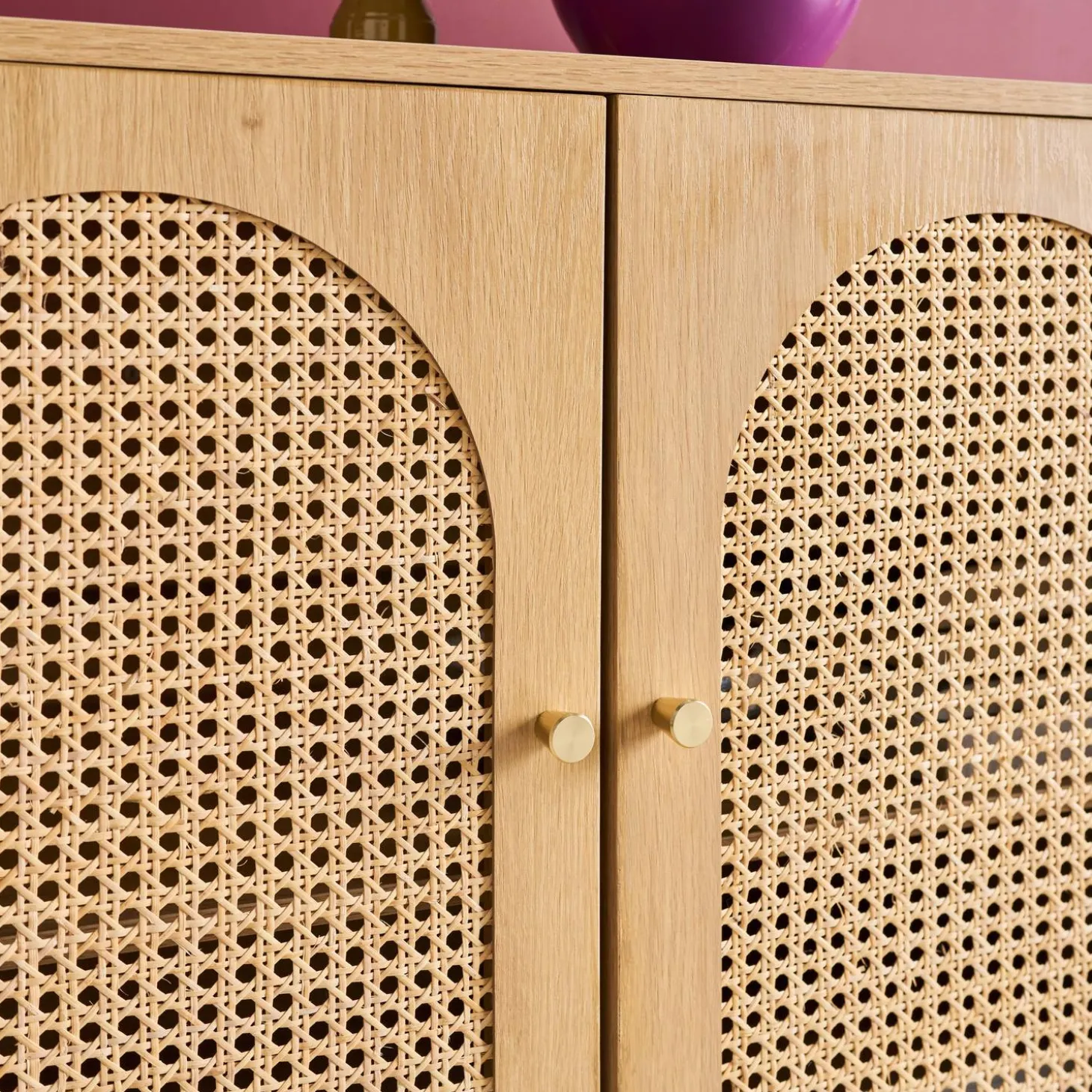 Dressoir houteffect en rotan 3 deuren 120cm