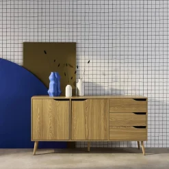 Dressoir met 2 deuren en 3 lades houtdecor 160cm
