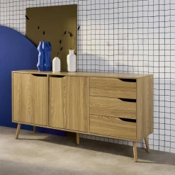 Dressoir met 2 deuren en 3 lades houtdecor 160cm