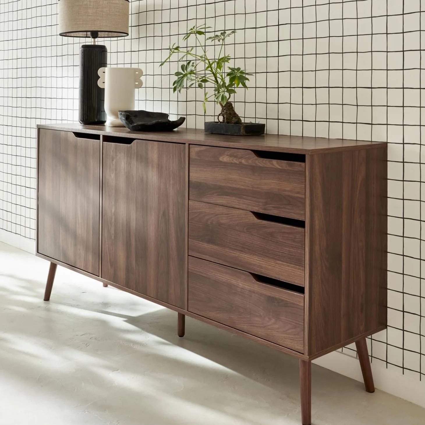 Dressoir met 2 deuren en 3 lades houtdecor 160cm