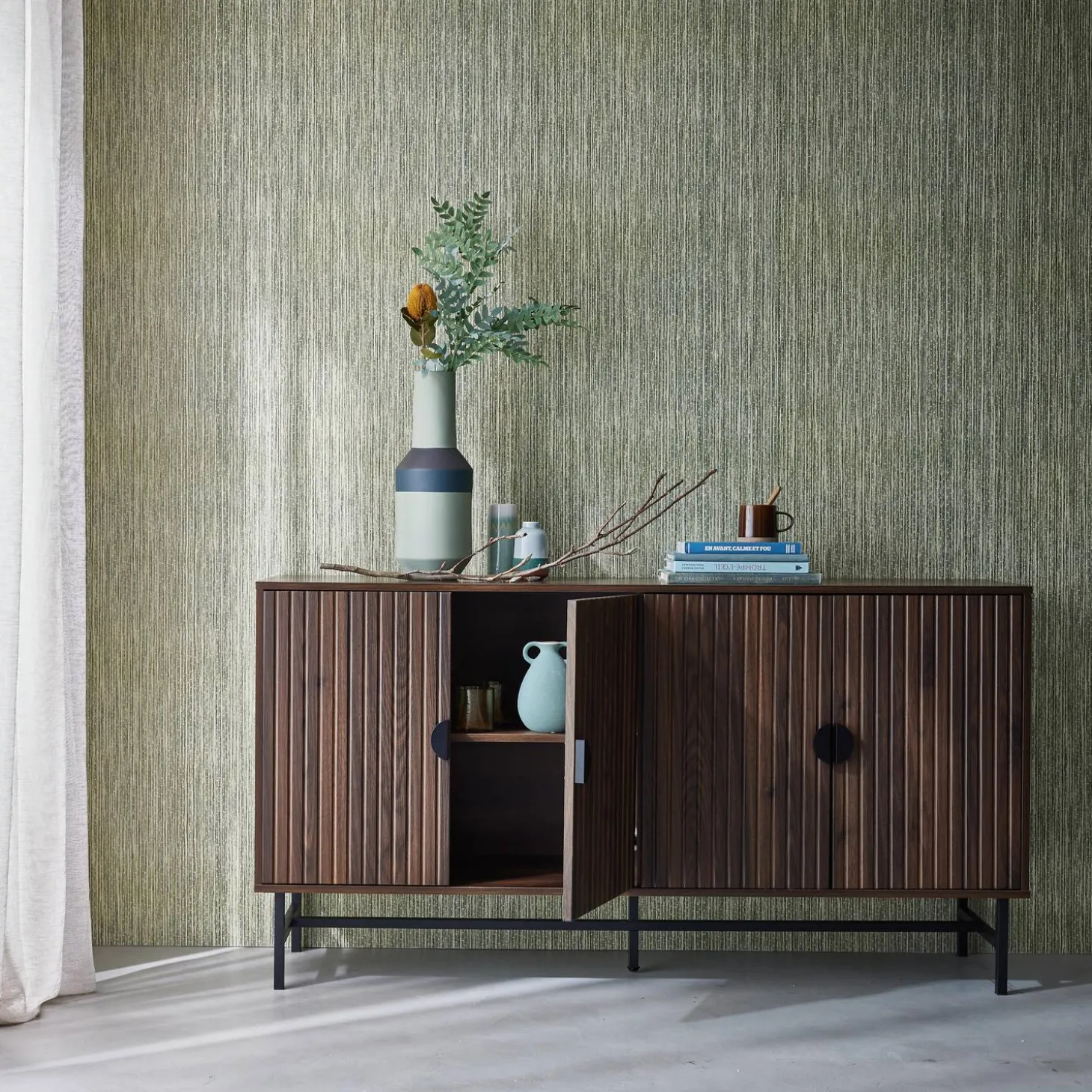 Dressoir met 4 deuren gegroefd houteffect 157,5cm