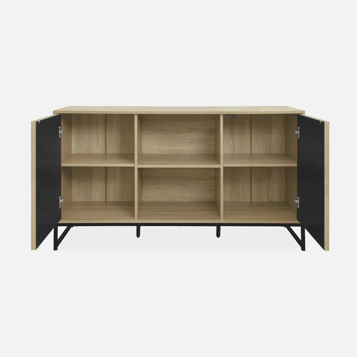 Dressoir met 2 deuren gegroefd houteffect en metaal 140cm